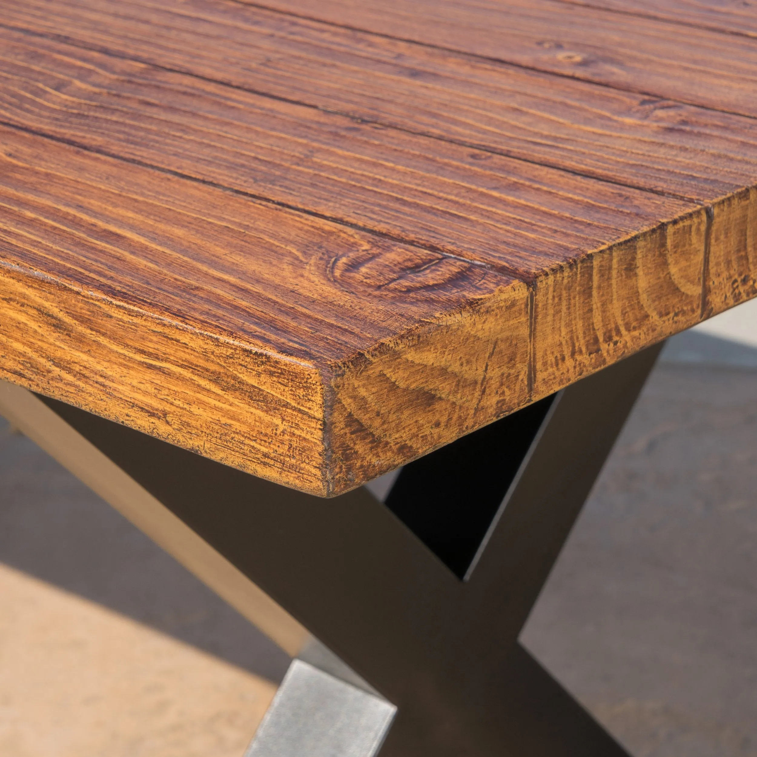 Outdoor Brown Walnut Finish Lightweight Concrete Dining Table - NH967303