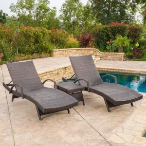Outdoor Brown Wicker 3-piece Adjustable Armed Chaise Lounge Set - NH777692 patio chairs, outdoor seating