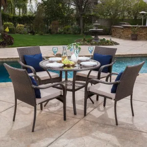 Outdoor Brown Wicker 5-piece Dining Set with Cushions - NH847692 patio chairs, outdoor seating