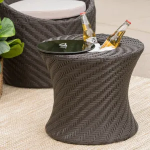 Outdoor Brown Wicker Accent Table with Ice Bucket - NH723003 coffee table, accent table
