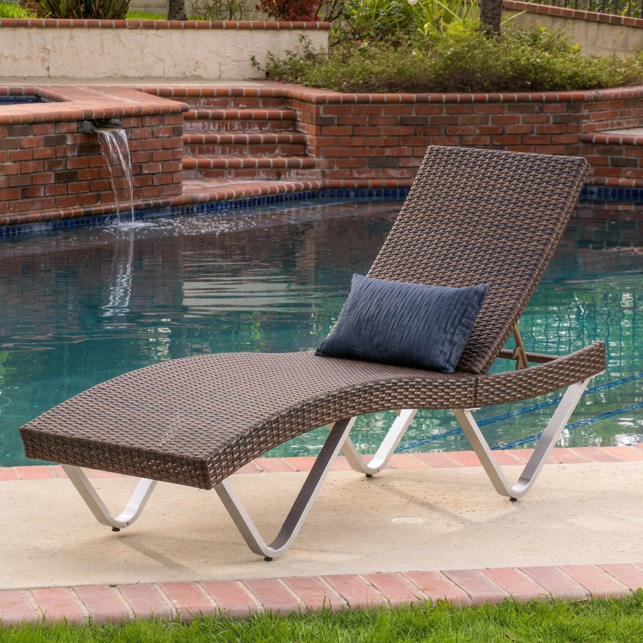 Outdoor Brown Wicker Aluminum Chaise Lounge Chair - NH835592 patio chairs, outdoor seating
