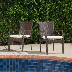 Outdoor Brown Wicker Dining Chair with Beige Cushion (Set of 2) - NH878592 chandelier, pendant light