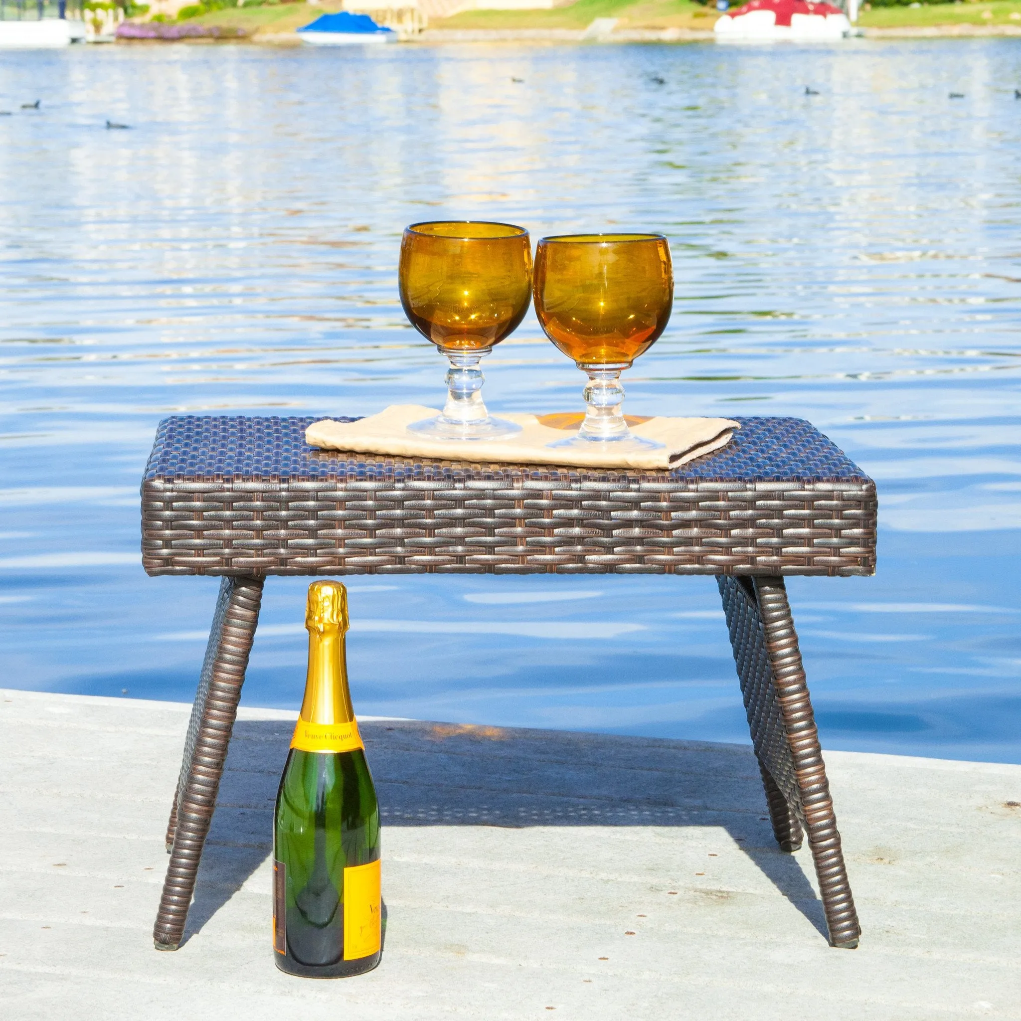 Outdoor Brown Wicker Folding Side Table - NH124432 patio chairs, outdoor seating