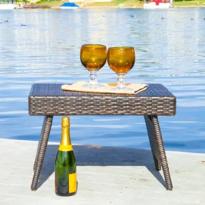 Outdoor Brown Wicker Folding Side Table - NH124432 patio chairs, outdoor seating