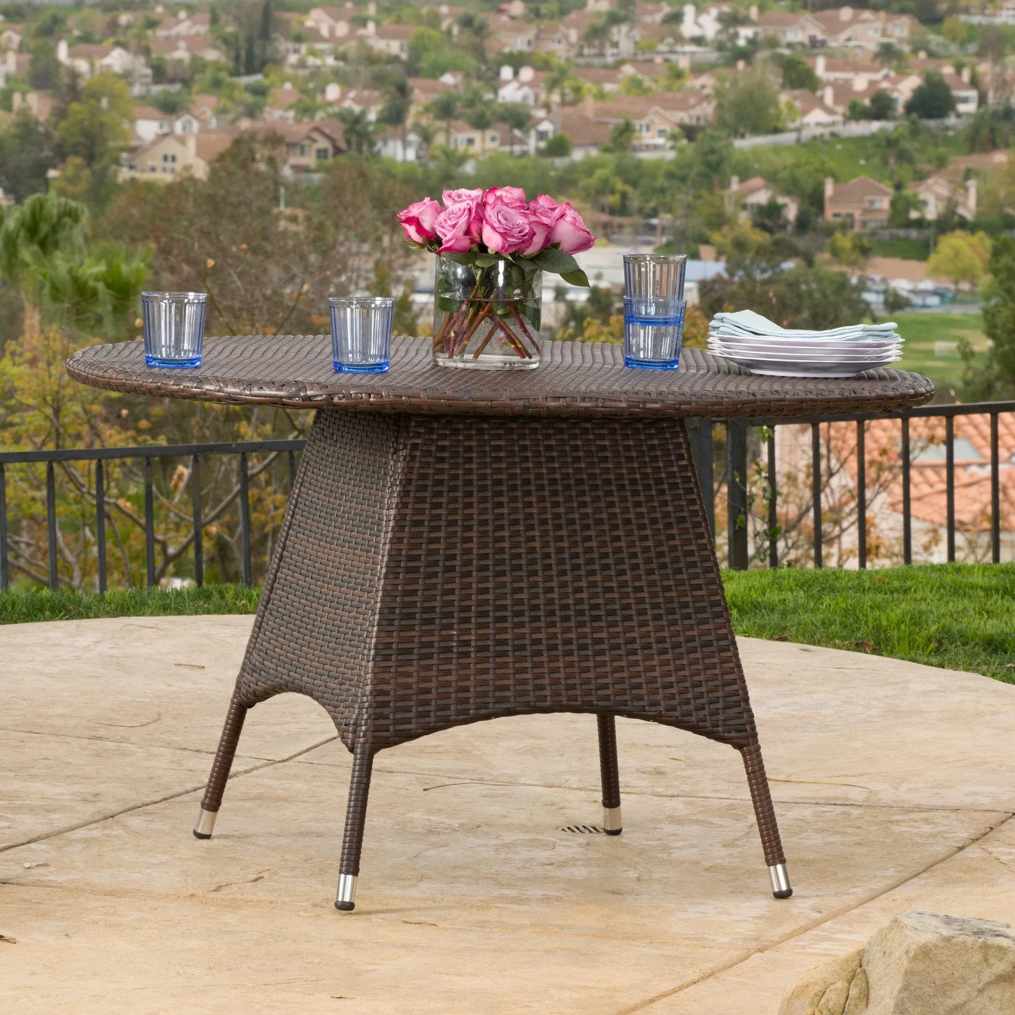 Outdoor Brown Wicker Round Dining Table - NH867692 patio chairs, outdoor seating