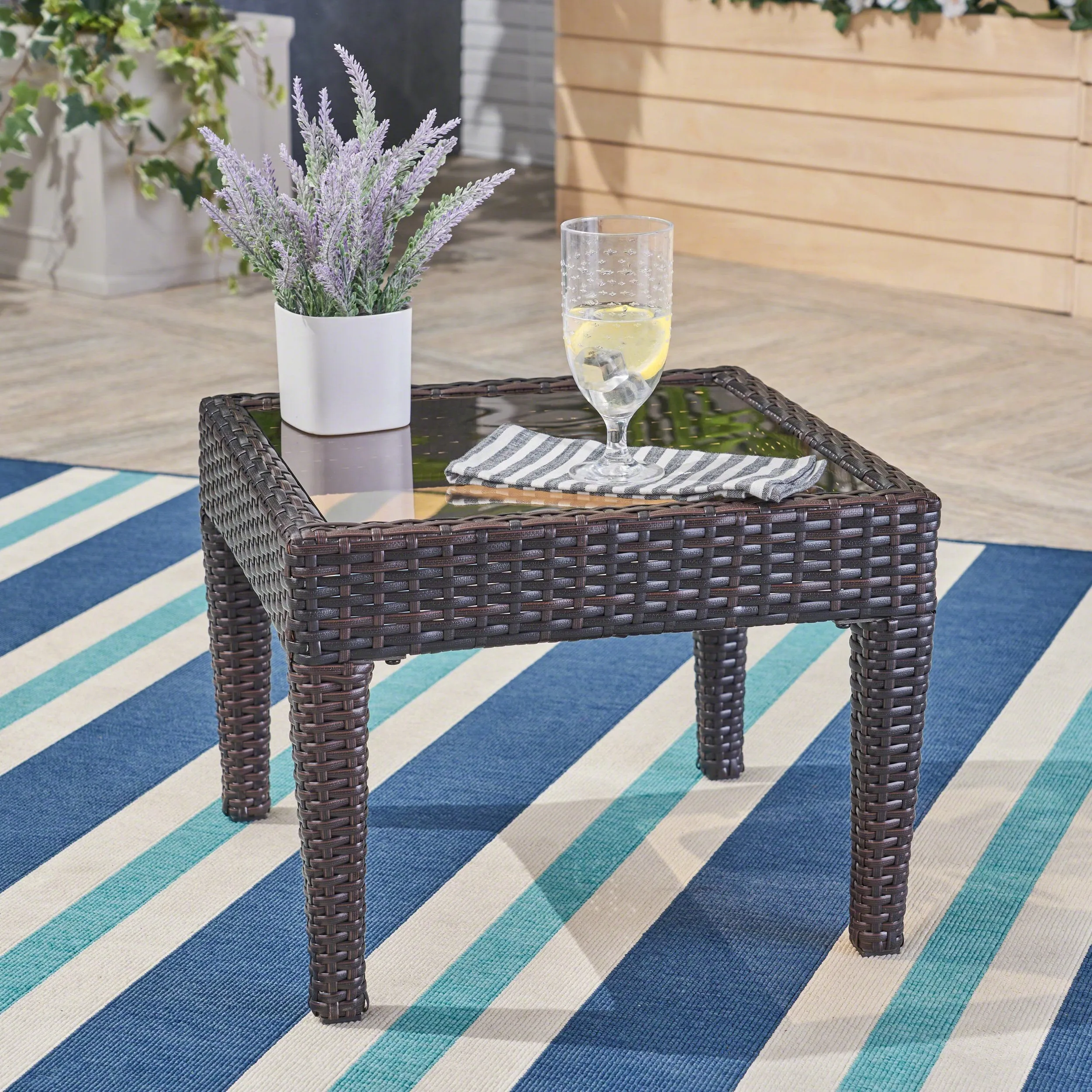 Outdoor Brown Wicker Side Table - NH460692 coffee table, accent table