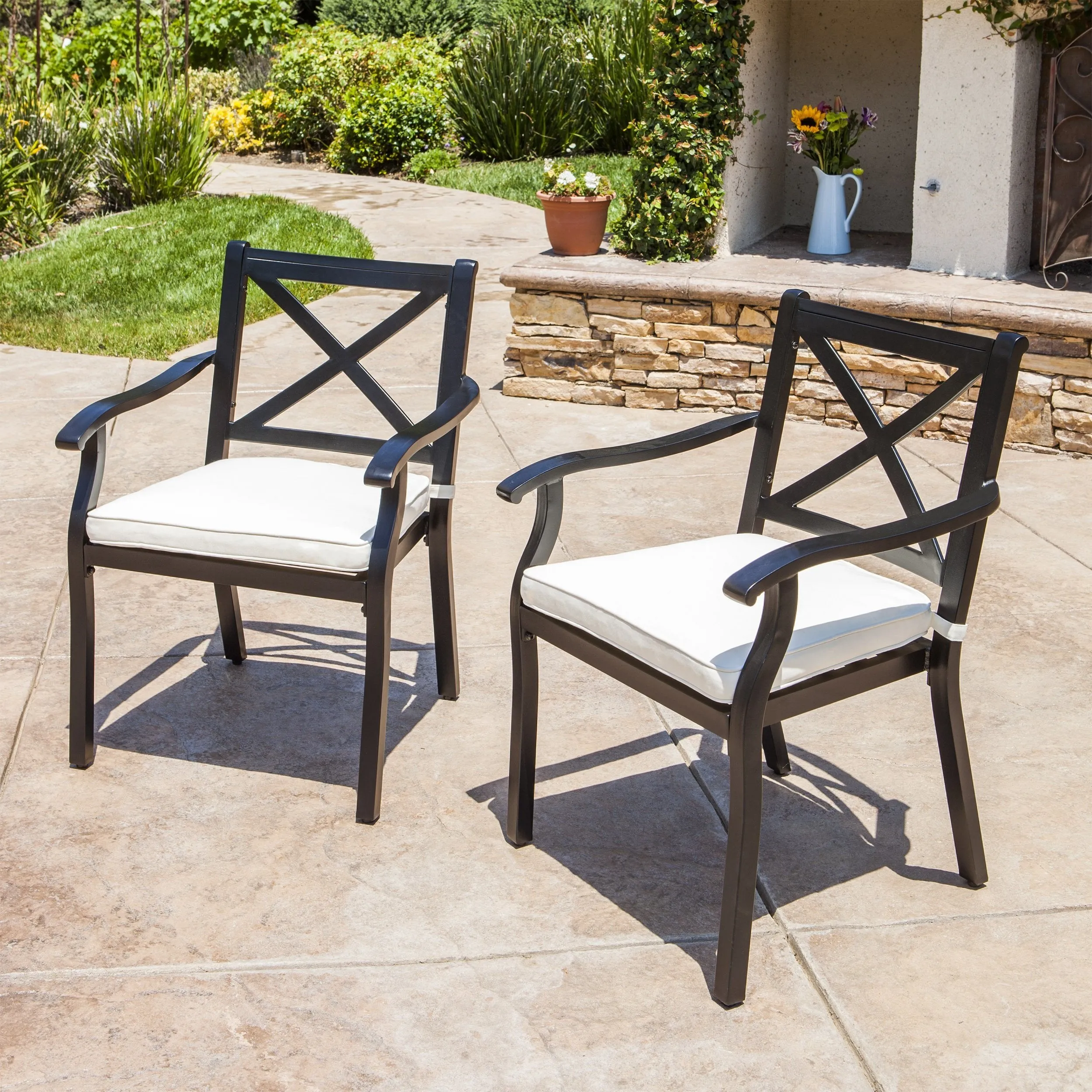 Outdoor Cast Aluminum Dining Chairs w/ Water Resistant Cushions (Set of 2) - NH170103 chandelier, pendant light