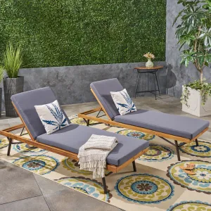 Outdoor Chaise Lounges, Acacia Wood and Eucalyptus, Outdoor Cushions, Teak, Rustic Metal, Dark Gray (Set of 2) - NH802703 patio chairs, outdoor seating