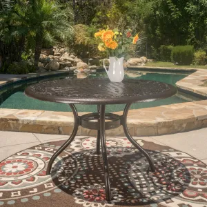 Outdoor Circular Bronze Cast Aluminum Dining Table with Umbrella Hole - NH525692 patio chairs, outdoor seating