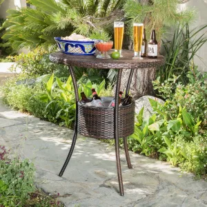 Outdoor Circular Multi-Brown Wicker Dining Table with Ice Bucket - NH425692 patio chairs, outdoor seating