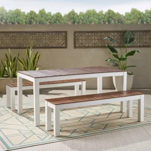 Outdoor Contemporary 3 Piece Acacia Wood Picnic Dining Set with Benches - NH985992 patio chairs, outdoor seating