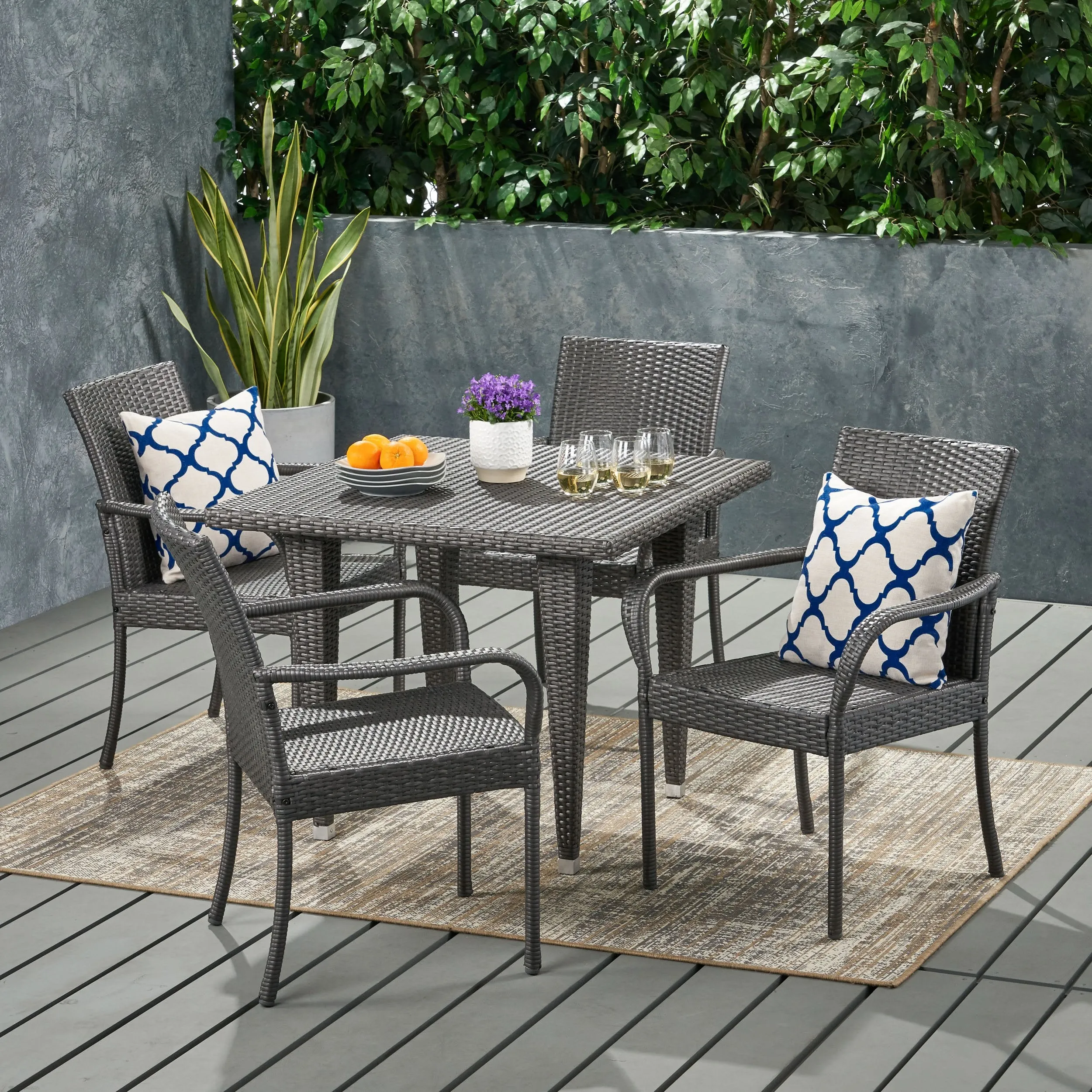 Outdoor Contemporary 4 Seater Wicker Dining Set - NH270113 patio chairs, outdoor seating