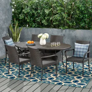Outdoor Contemporary 6 Seater Wicker Dining Set - NH970113 patio chairs, outdoor seating