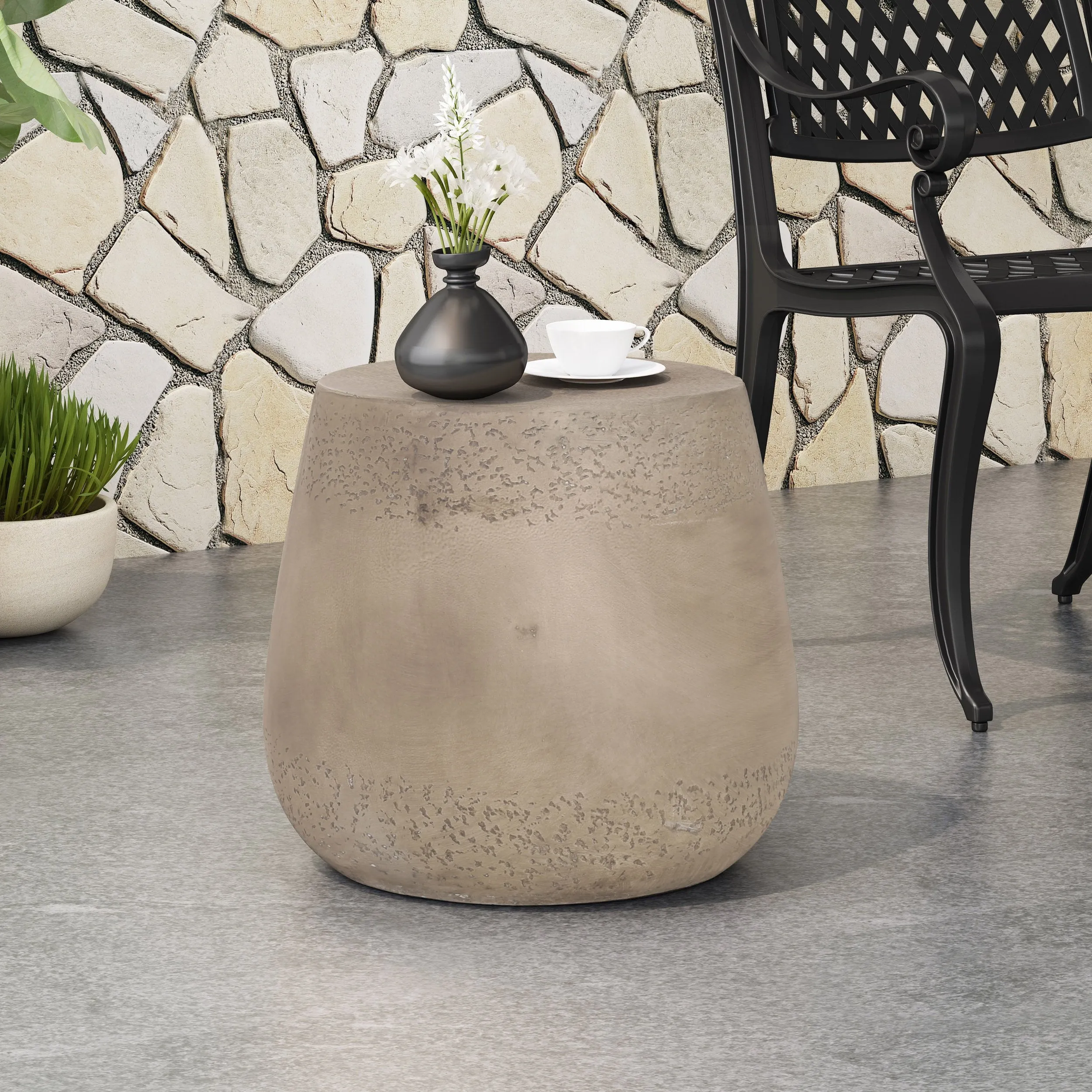 Outdoor Contemporary Lightweight Concrete Accent Side Table - NH567213 patio chairs, outdoor seating