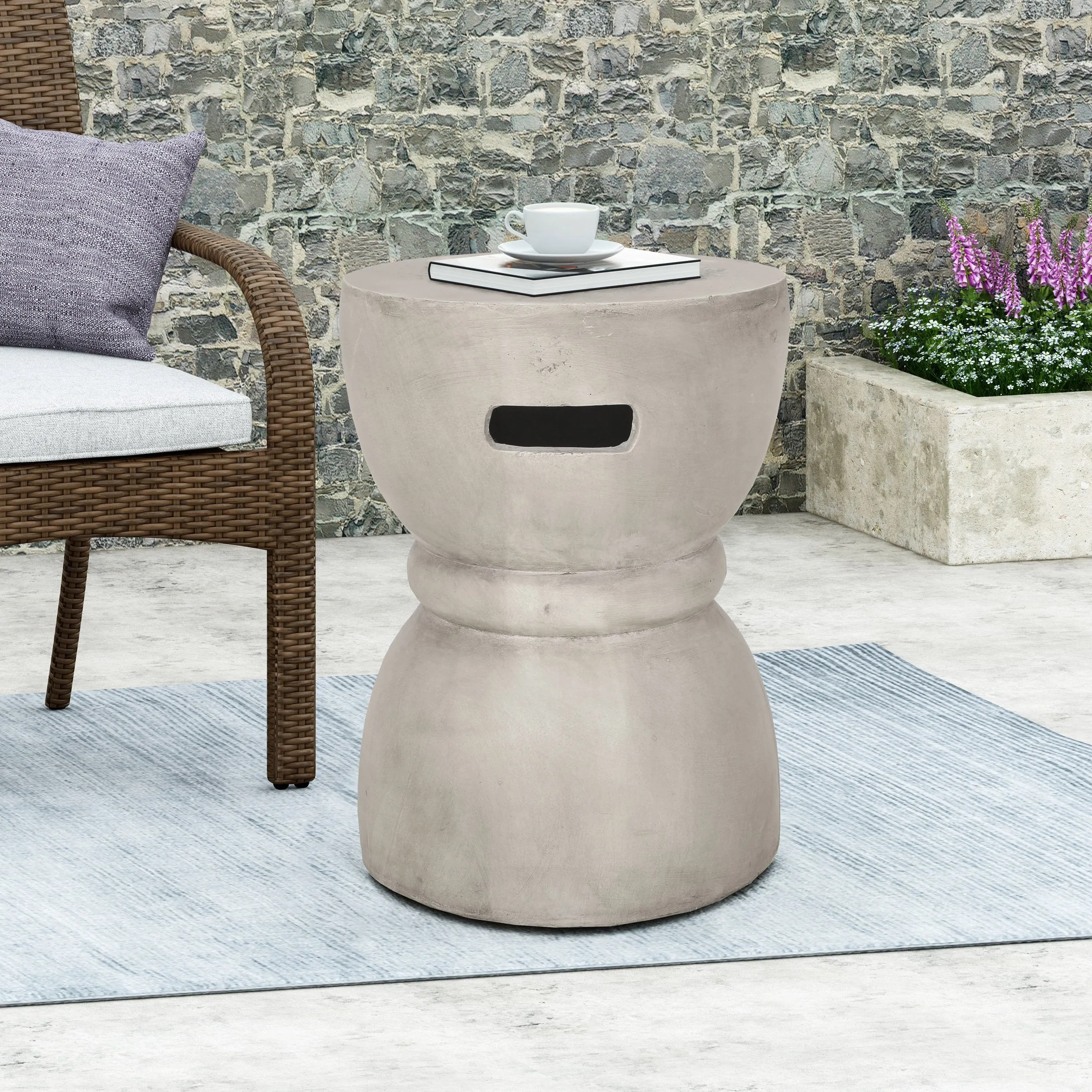 Outdoor Contemporary Lightweight Concrete Accent Side Table - NH967213 patio chairs, outdoor seating
