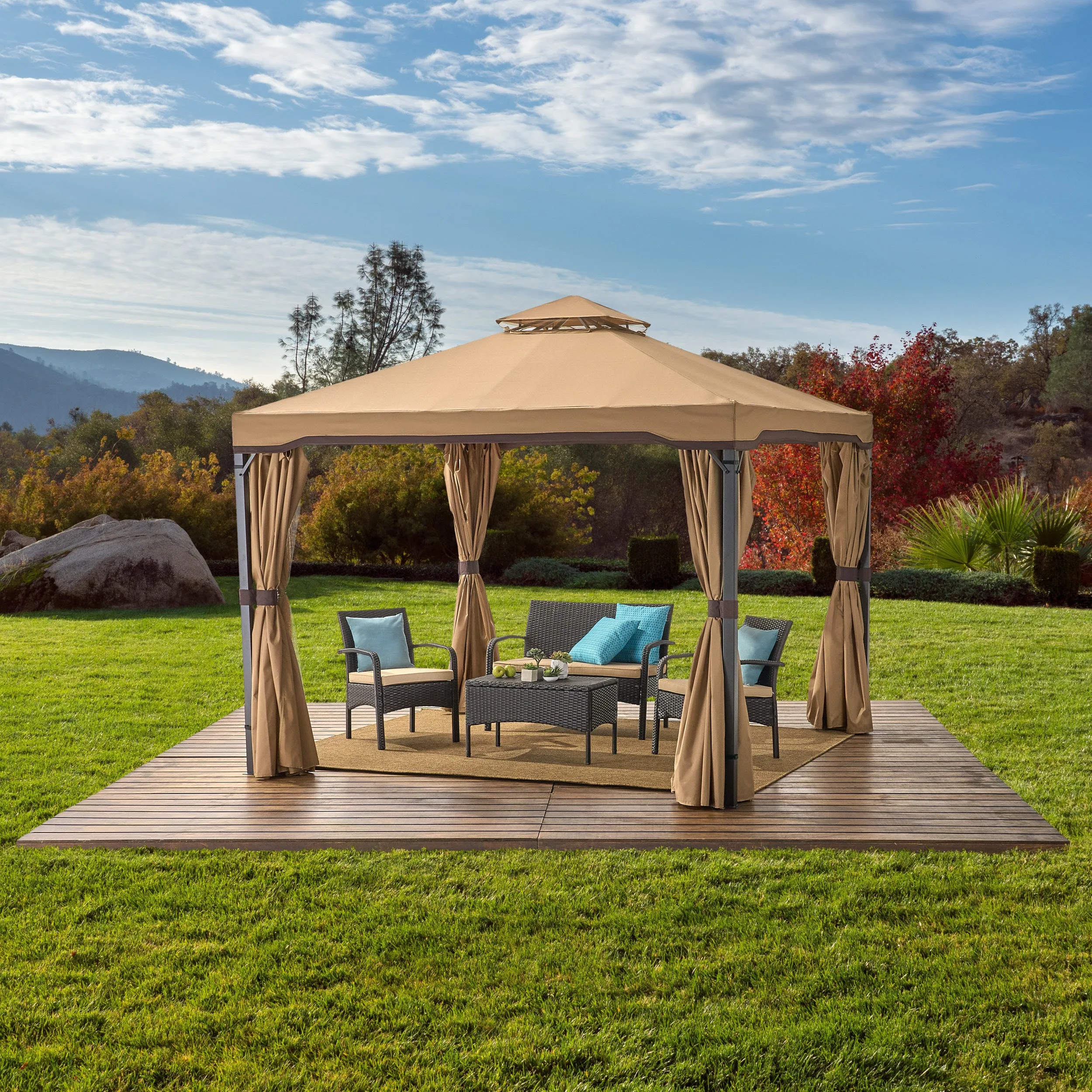 Outdoor Curtains With Mosquito Netting 10 x 10 Foot Gazebo - NH039492 cowhide rug, luxury rug