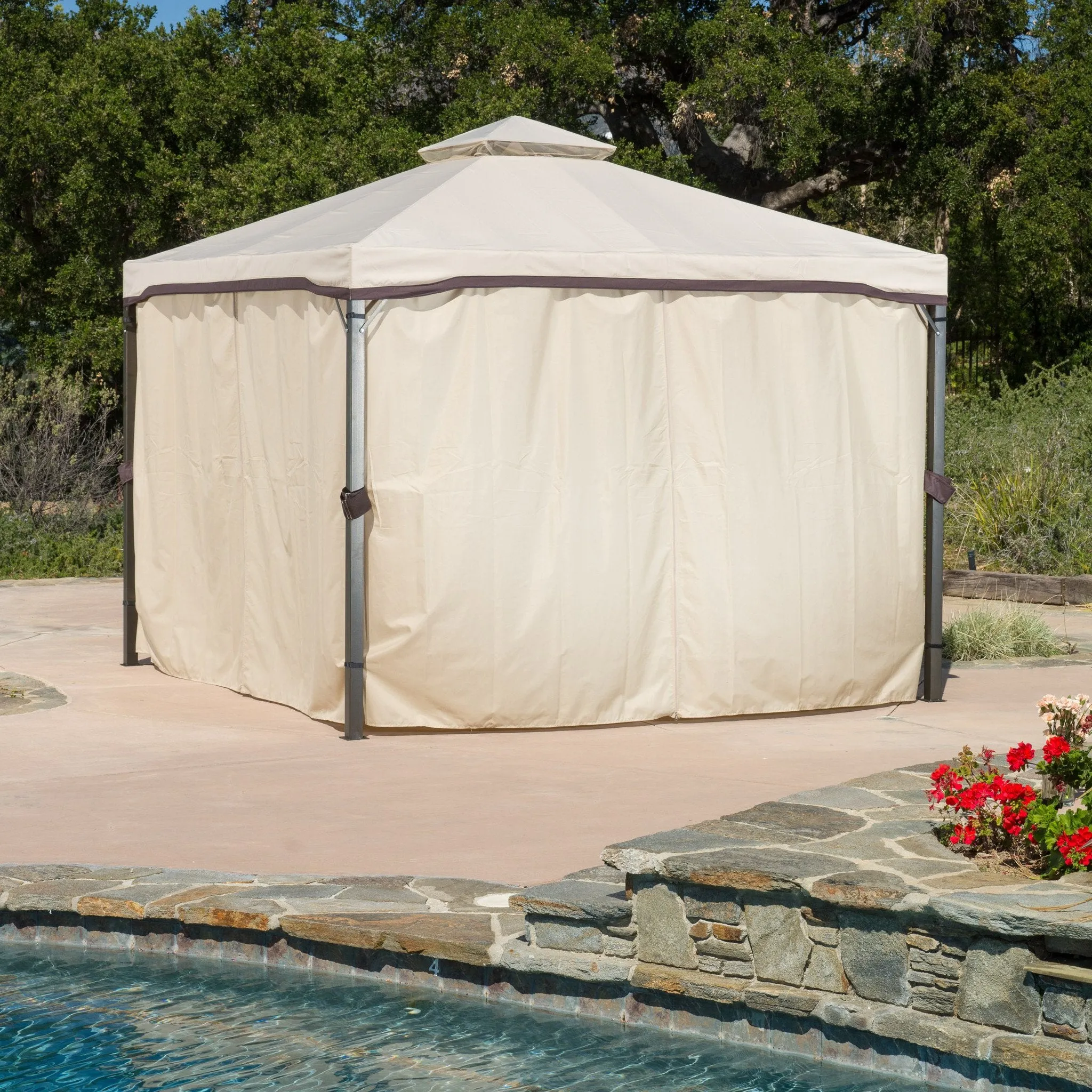Outdoor Curtains With Mosquito Netting 10 x 10 Foot Gazebo - NH039492