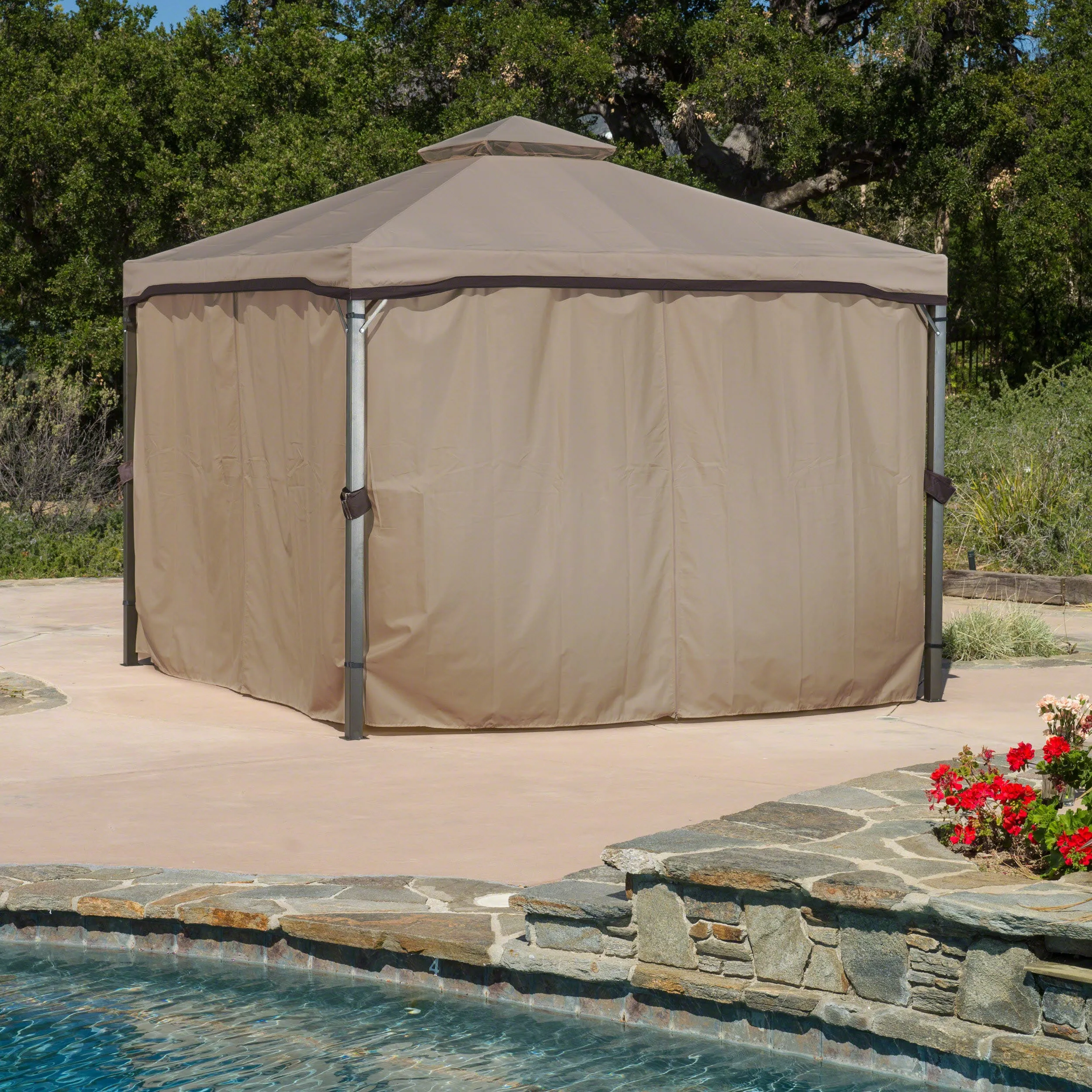 Outdoor Curtains With Mosquito Netting 10 x 10 Foot Gazebo - NH039492