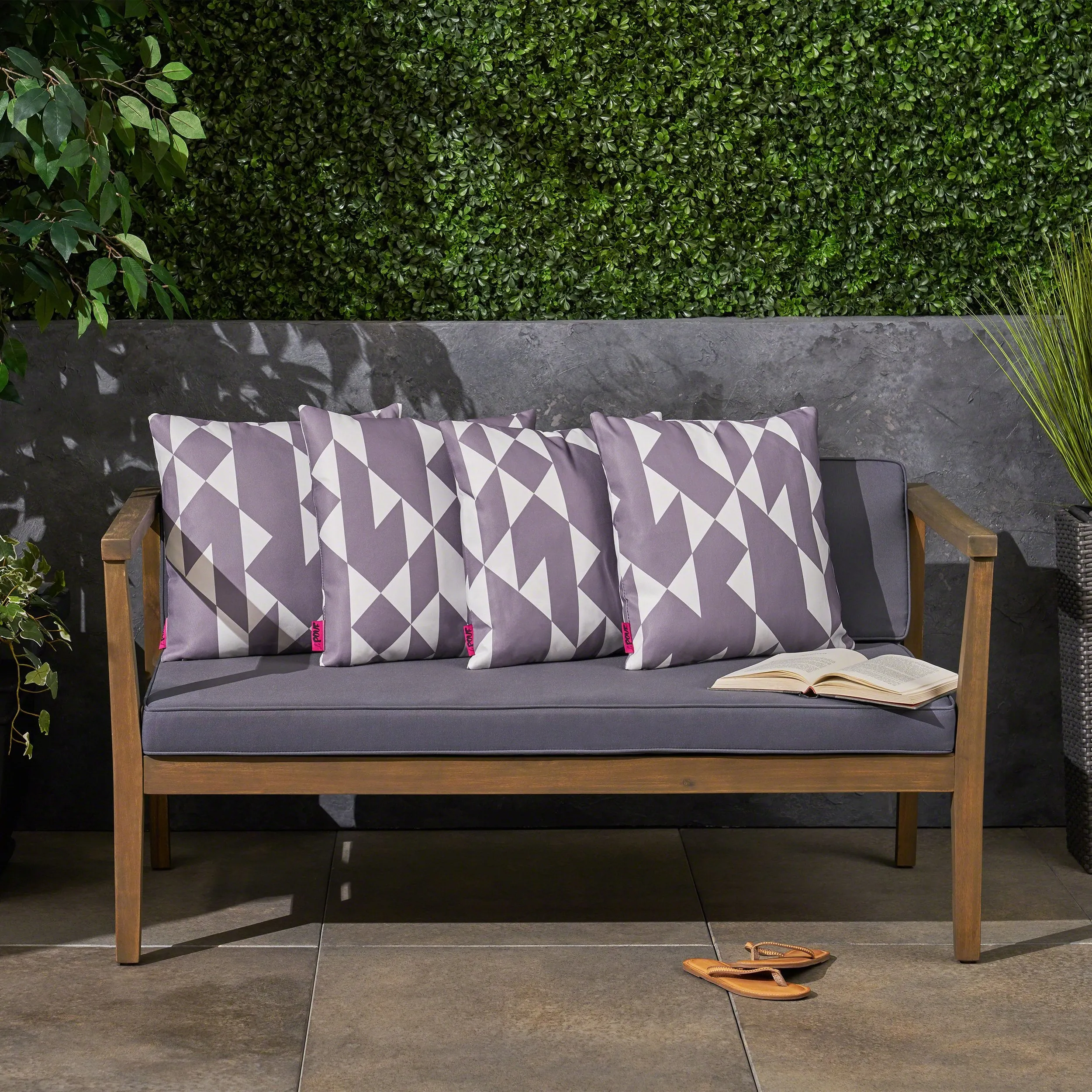 Outdoor Cushion, 17.75" Square, Abstract Geometric Pattern, White, Gray - NH151703