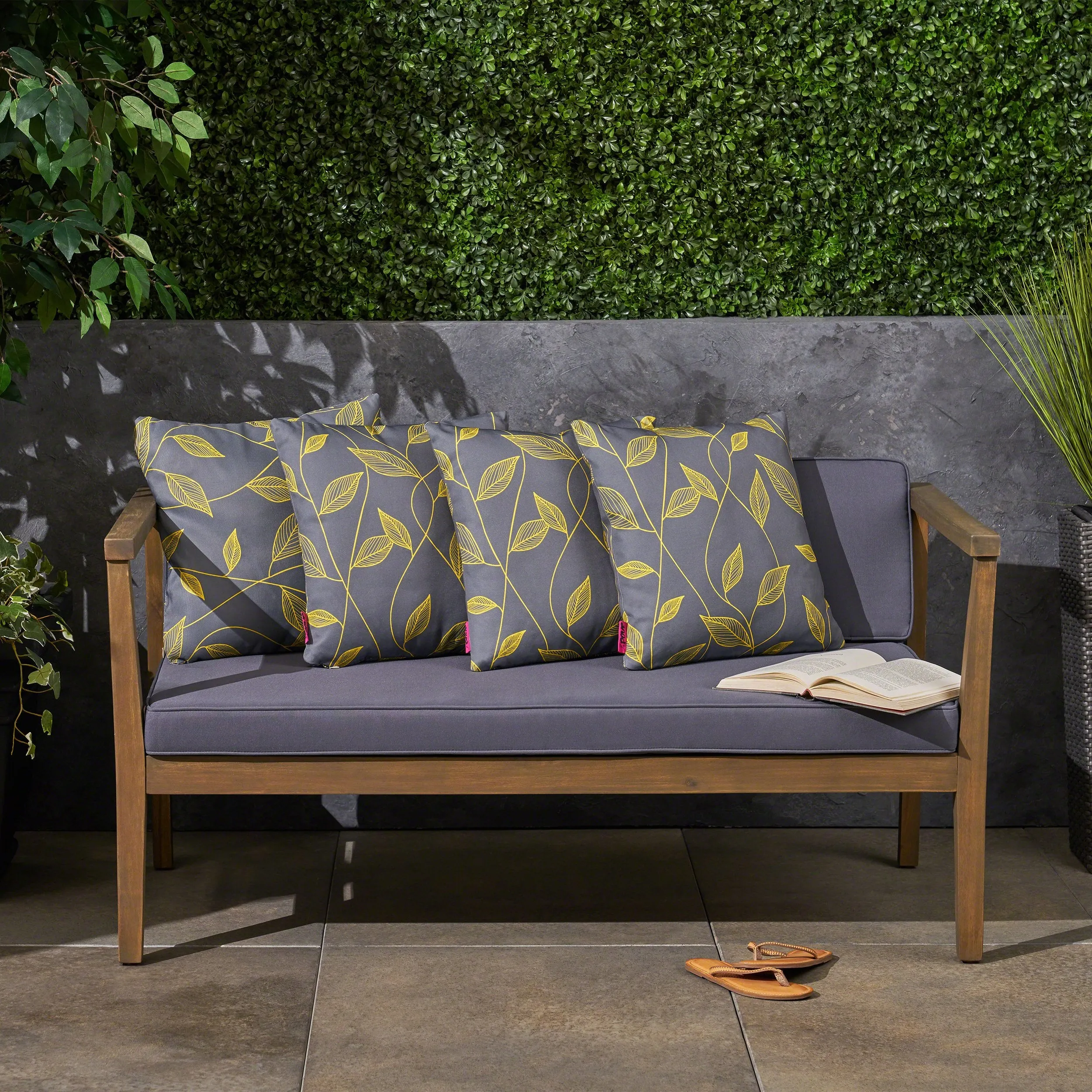 Outdoor Cushion, 17.75" Square, Cute Leaves, Yellow, Gray - NH341703