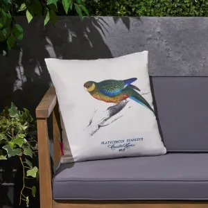 Outdoor Cushion, 17.75" Square, Parrot Print, Vintage, White, Green, Blue, Red, Yellow, Gray - NH141703 patio chairs, outdoor seating
