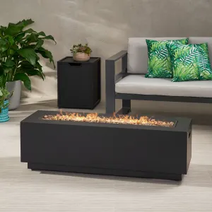 Outdoor Dark Gray Iron Rectangular Propane Fire Pit - 50,000 BTU - NH710403 patio chairs, outdoor seating