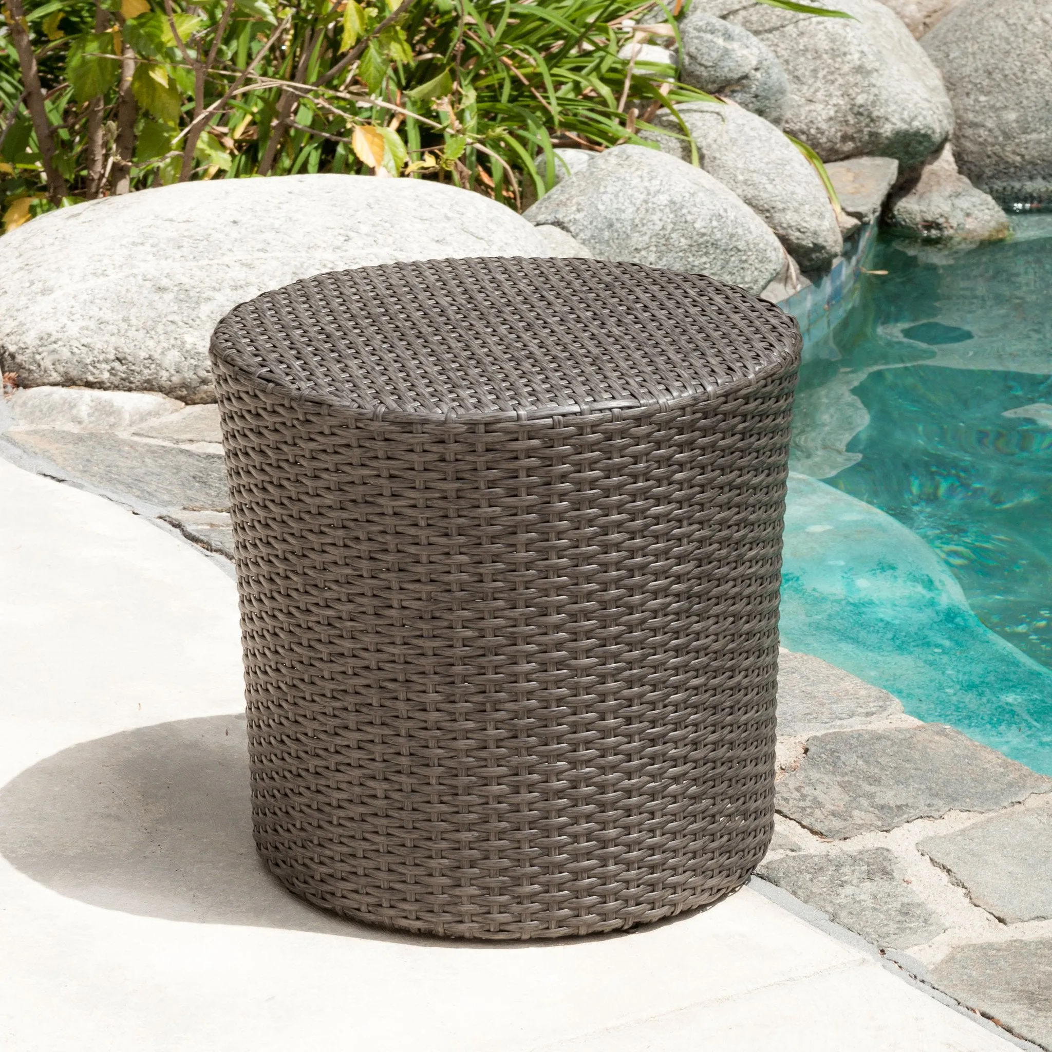 Outdoor Dark Grey Wicker Barrel Side Table - NH160592 coffee table, accent table