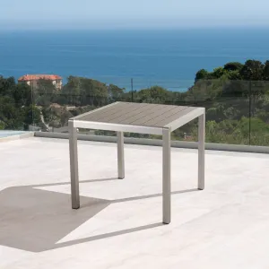 Outdoor Dining Table - Anodized Aluminum - Faux Wood Table Top - Square - Silver and Gray - 35-inch - NH510703 patio chairs, outdoor seating