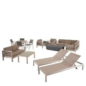 Outdoor Estate Collection with Fire Pit and Faux Wood Top Dining Table - NH520703 patio chairs, outdoor seating