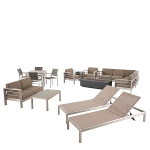 Outdoor Estate Collection with Fire Pit and Tempered Glass Top Dining Table - NH020703 patio chairs, outdoor seating