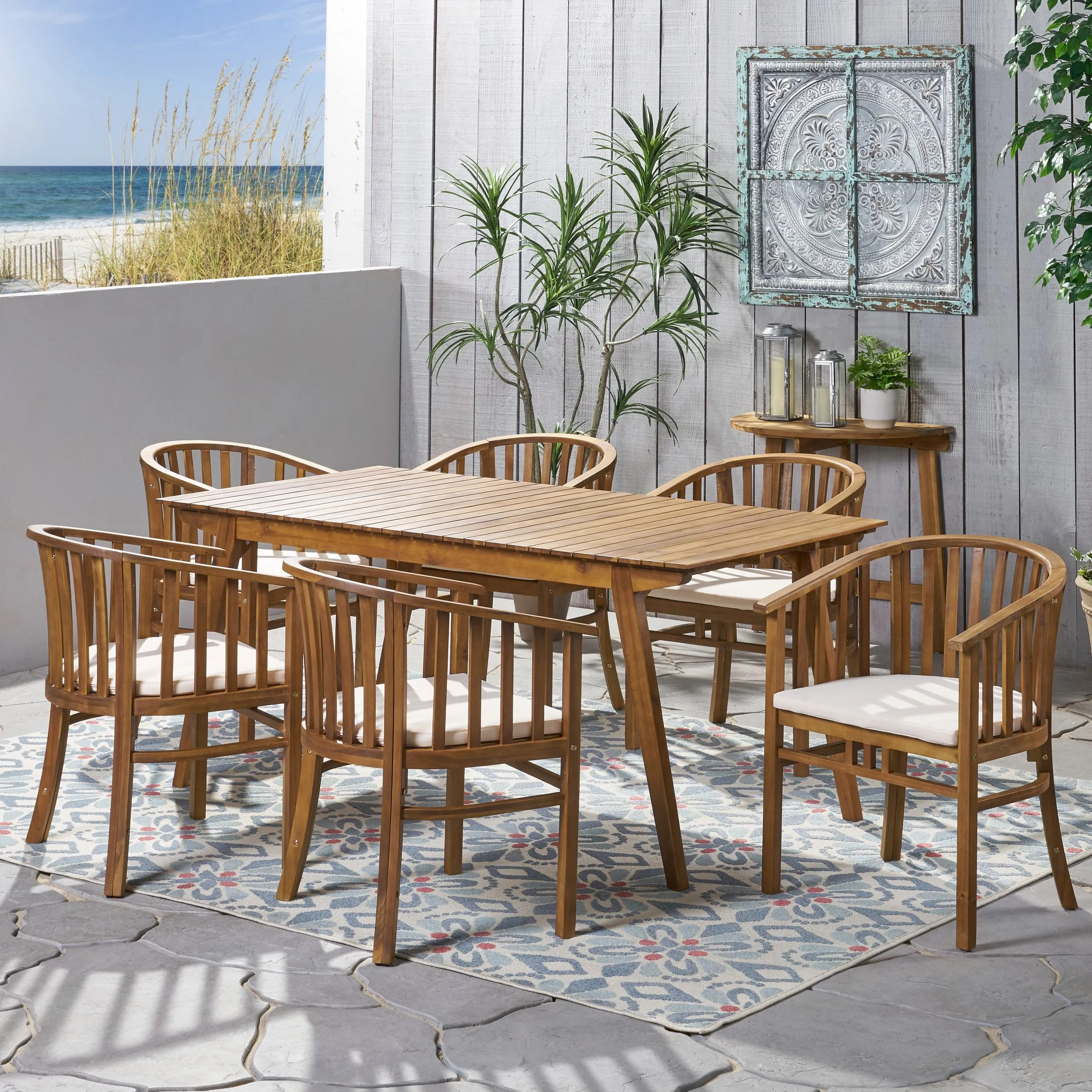 Outdoor Expandable 6 Seater Acacia Wood Dining Set - NH237903 patio chairs, outdoor seating