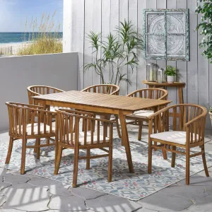 Outdoor Expandable 6 Seater Acacia Wood Dining Set - NH237903 patio chairs, outdoor seating