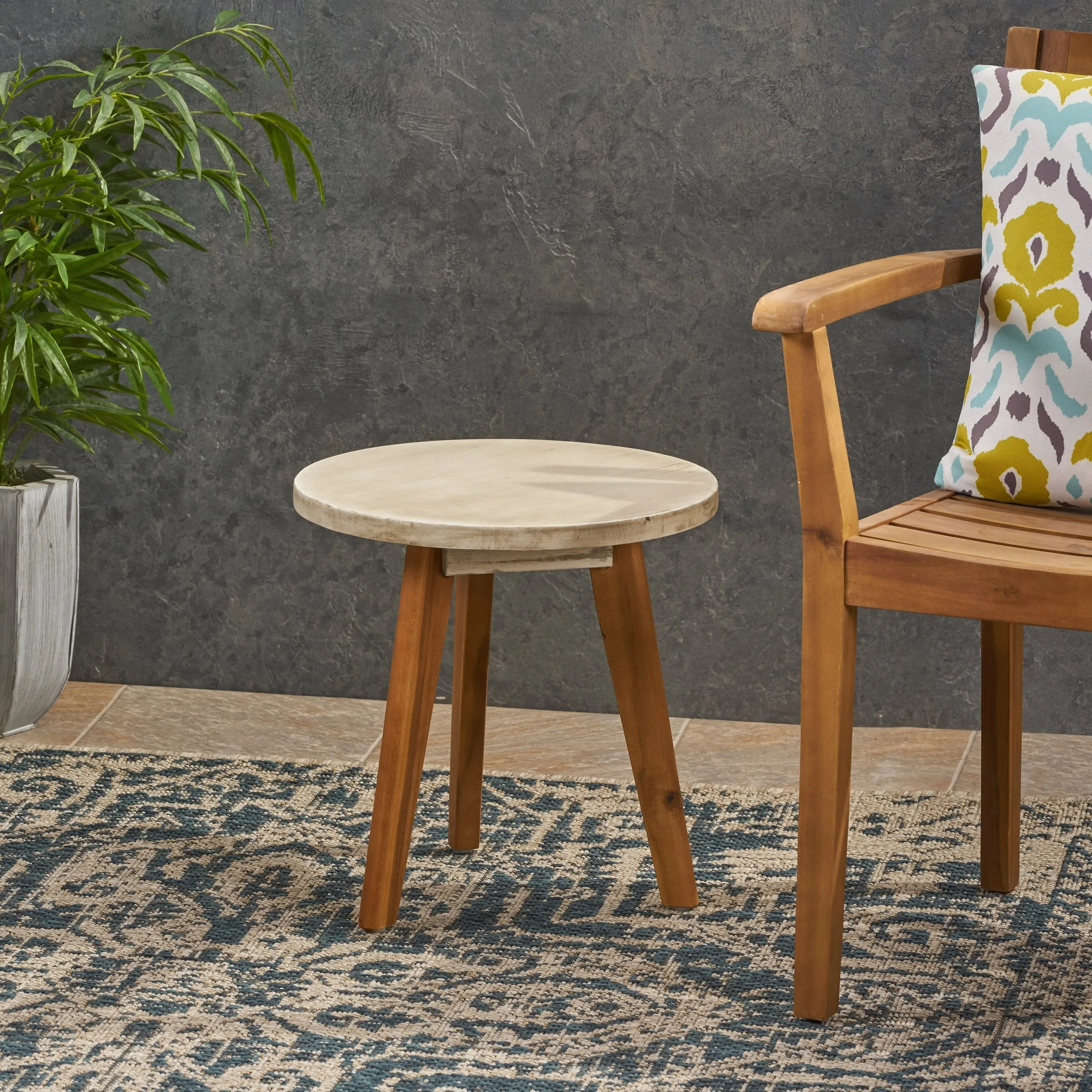 Outdoor Farmhouse Acacia Wood Side Table, Dark Gray Finish - NH853503