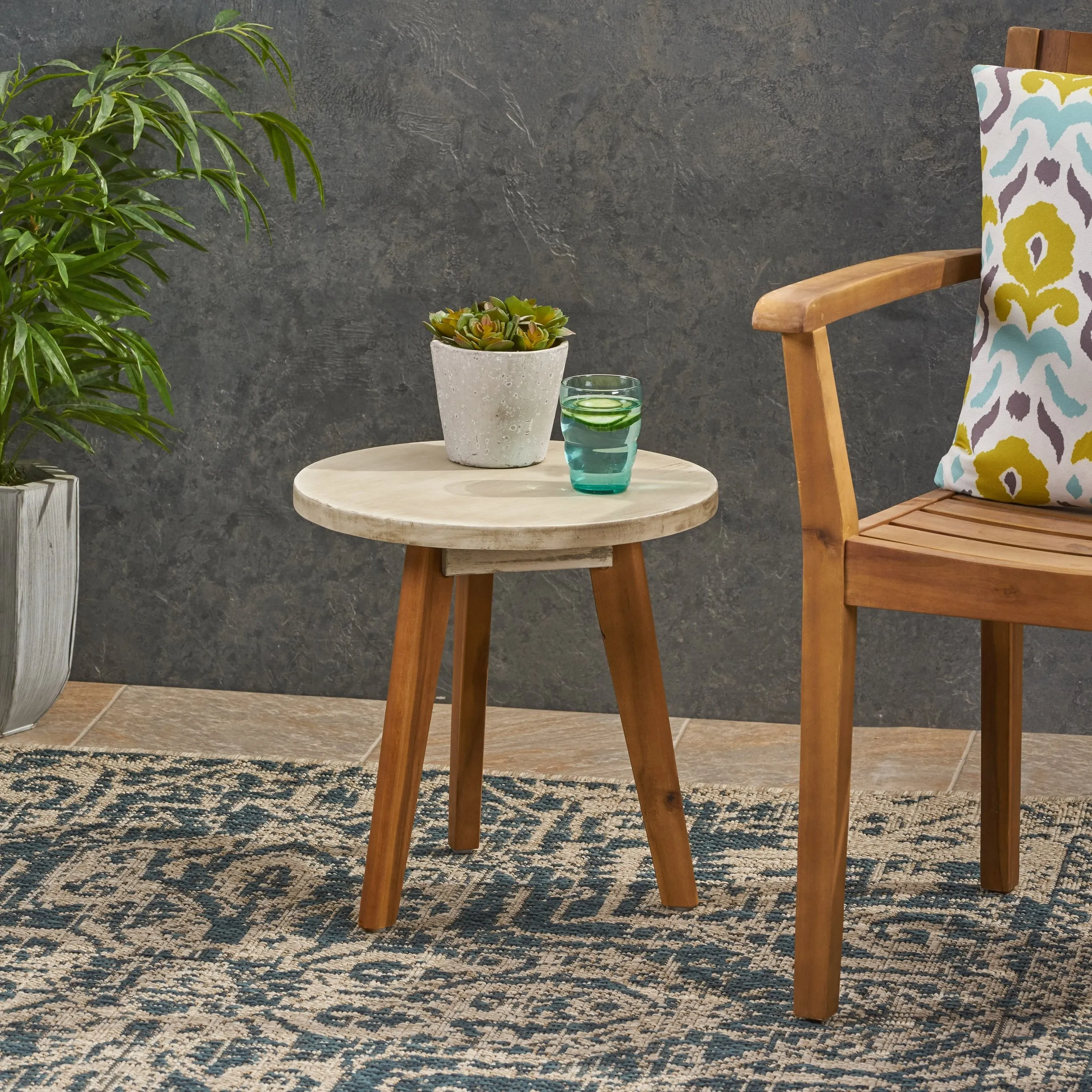 Outdoor Farmhouse Acacia Wood Side Table, Dark Gray Finish - NH853503