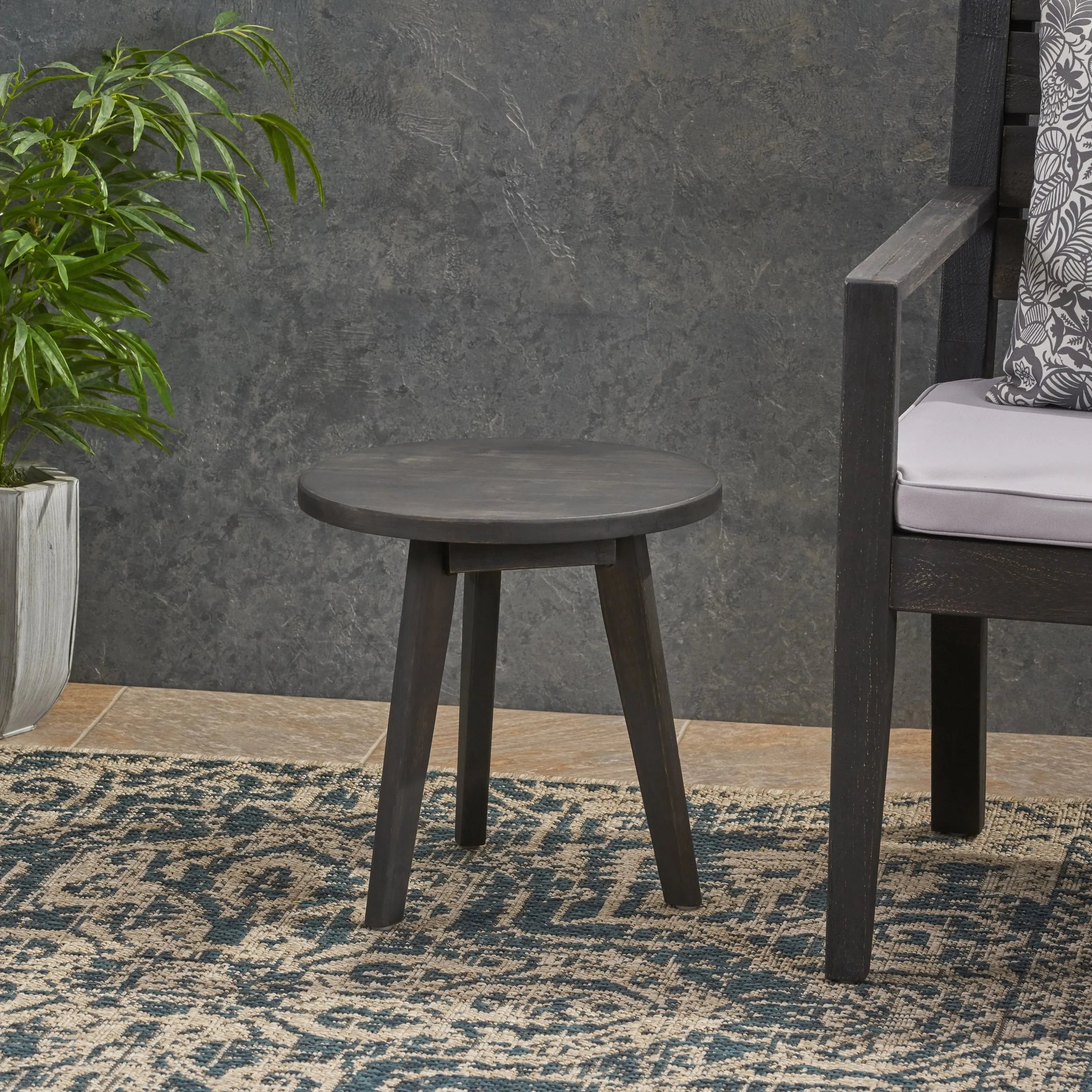 Outdoor Farmhouse Acacia Wood Side Table, Dark Gray Finish - NH853503