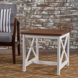 Outdoor Farmhouse Dark Oak Acacia Wood White Frame End Table - NH641203 coffee table, accent table