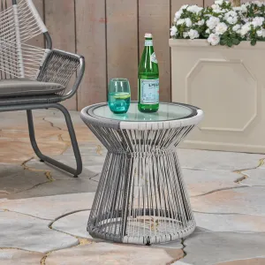 Outdoor Faux Rattan Side Table with Glass Top - NH432503 coffee table, accent table