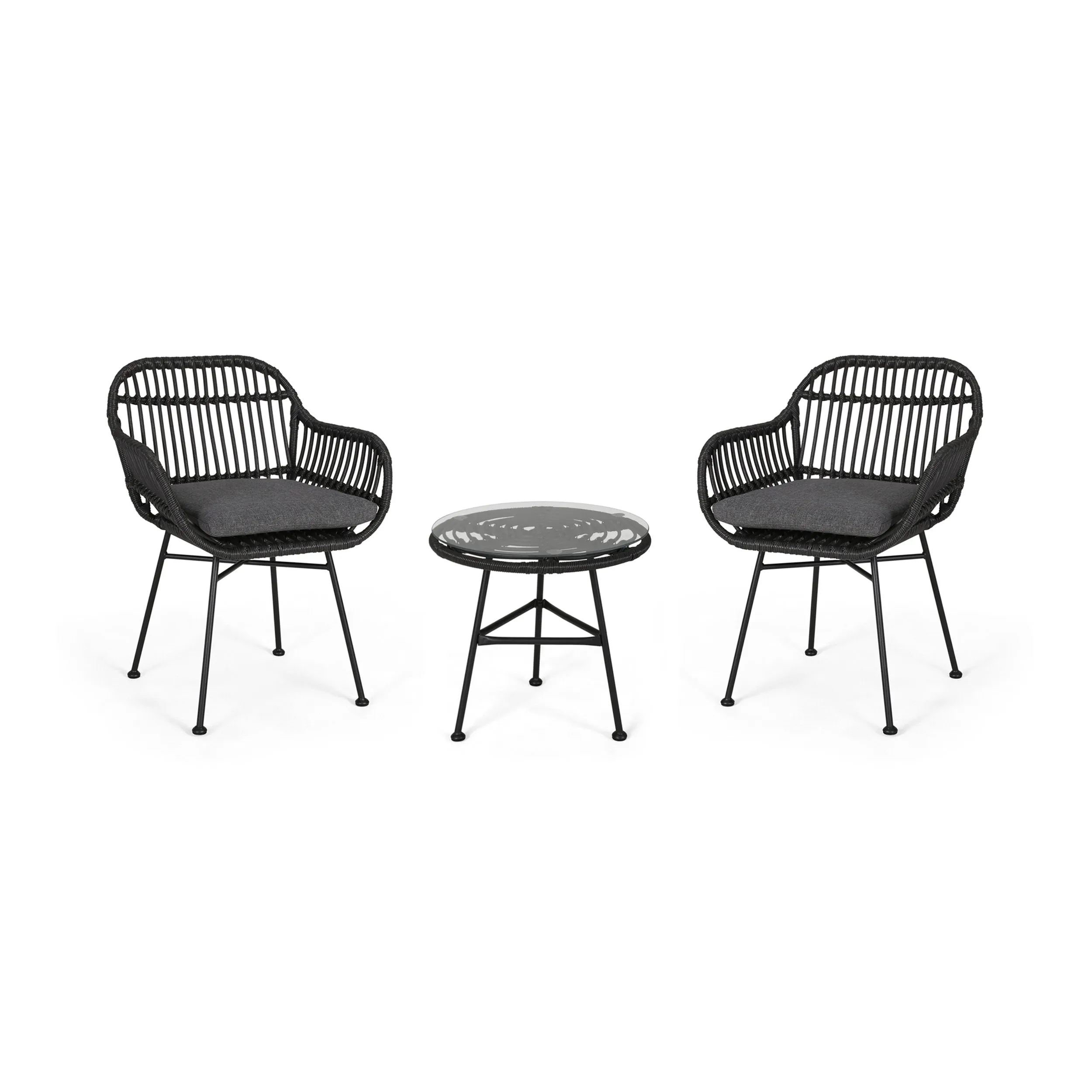 Outdoor Faux Wicker 2 Seater Chat Set with Tempered Glass Table - NH456903