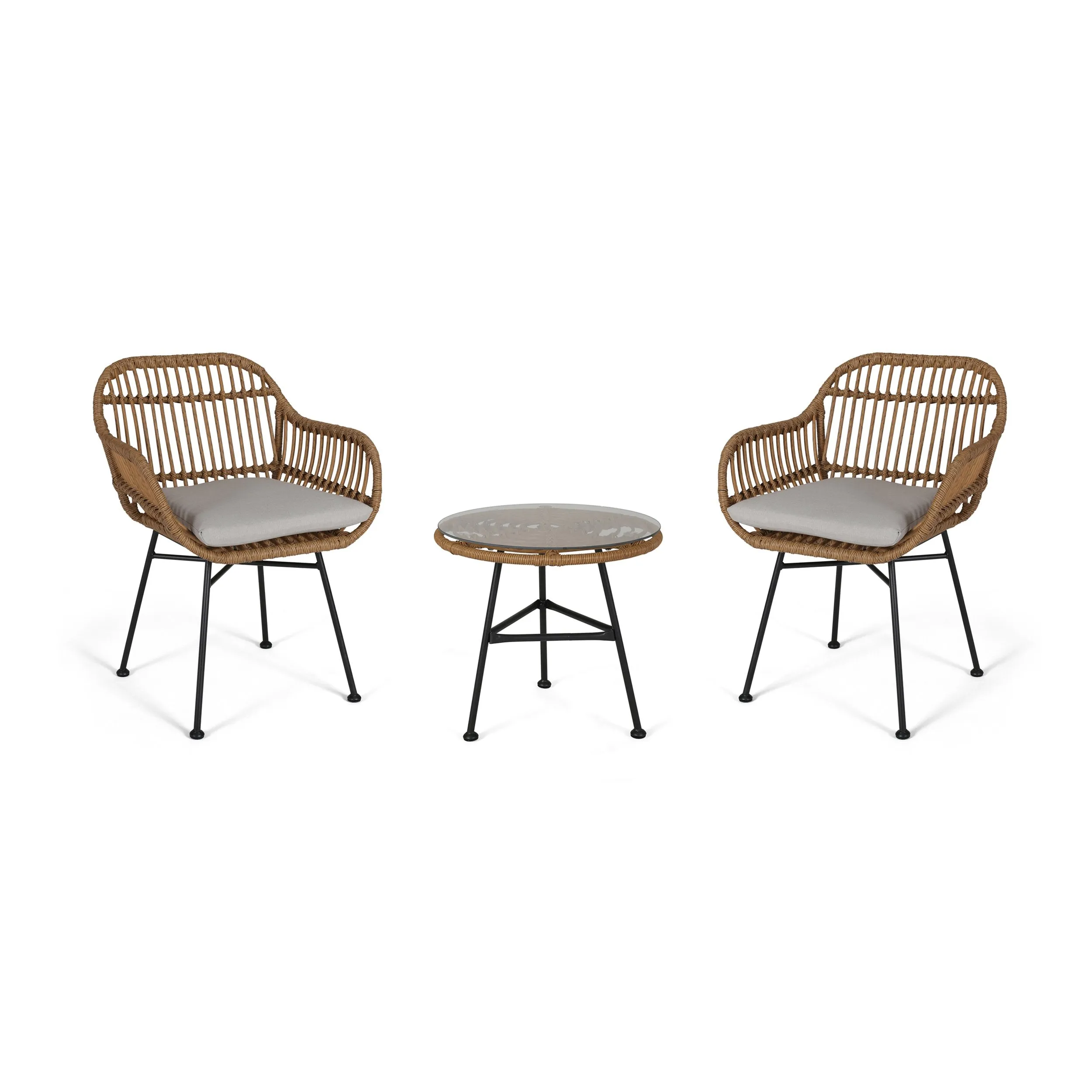 Outdoor Faux Wicker 2 Seater Chat Set with Tempered Glass Table - NH456903