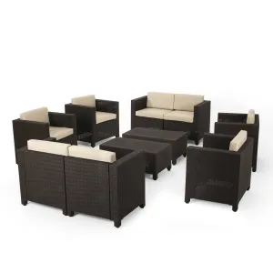 Outdoor Faux Wicker 8 Seater Chat Set with Cushions - NH118213 patio chairs, outdoor seating