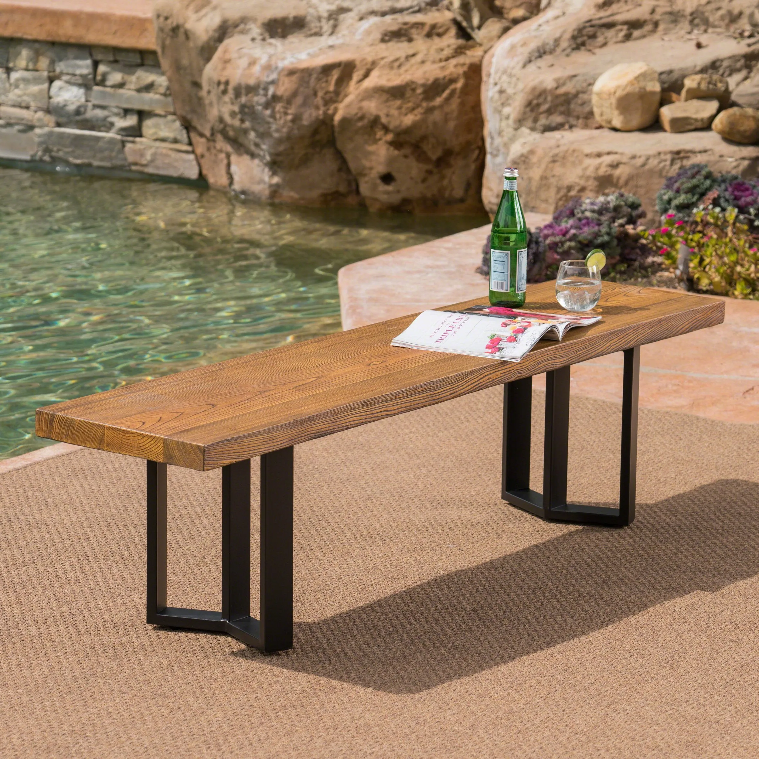 Outdoor Finish Light Weight Concrete Dining Bench - NH301403 stair tread rug, stair mat