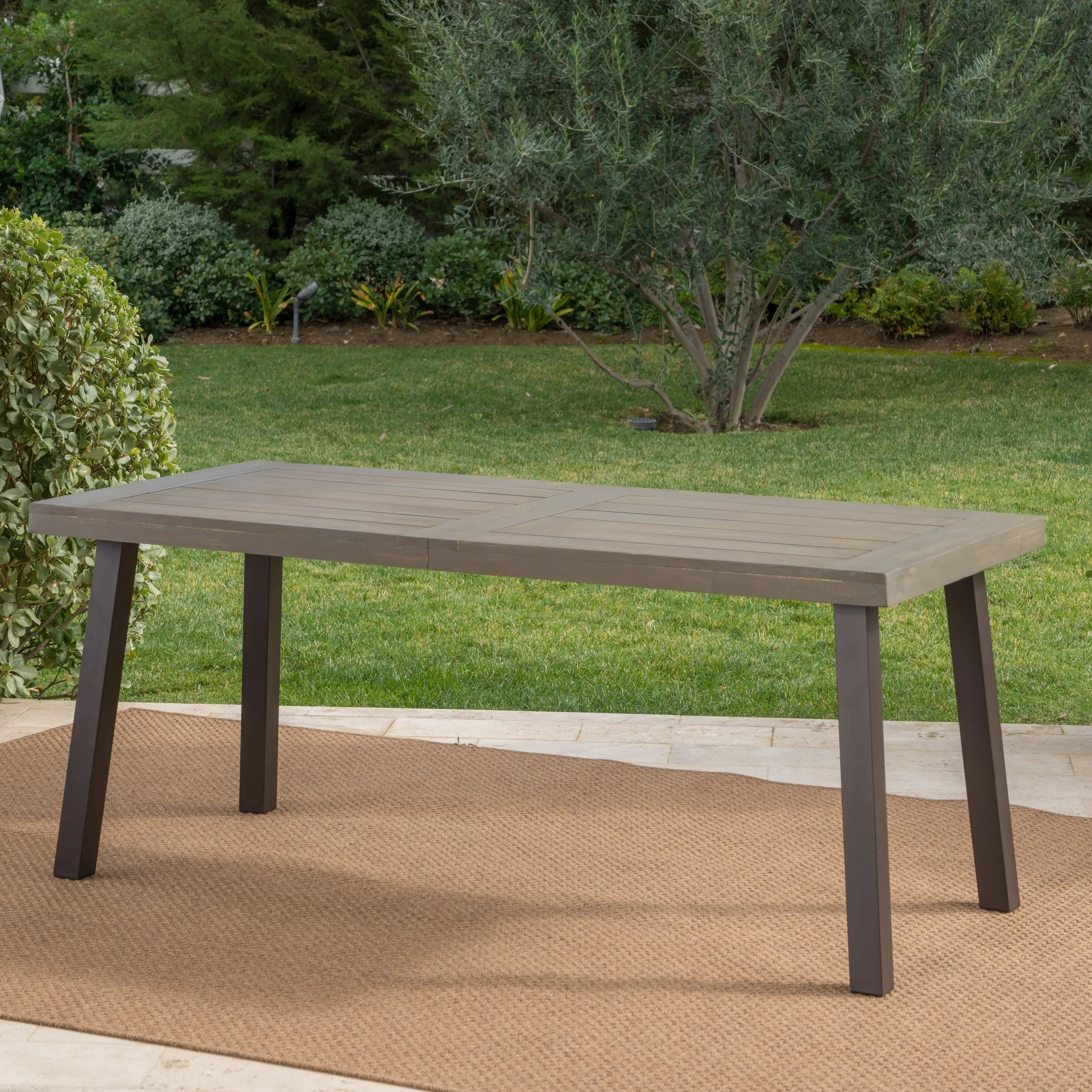 Outdoor Finished Acacia Wood Dining Table with Metal Legs - NH436303 patio chairs, outdoor seating