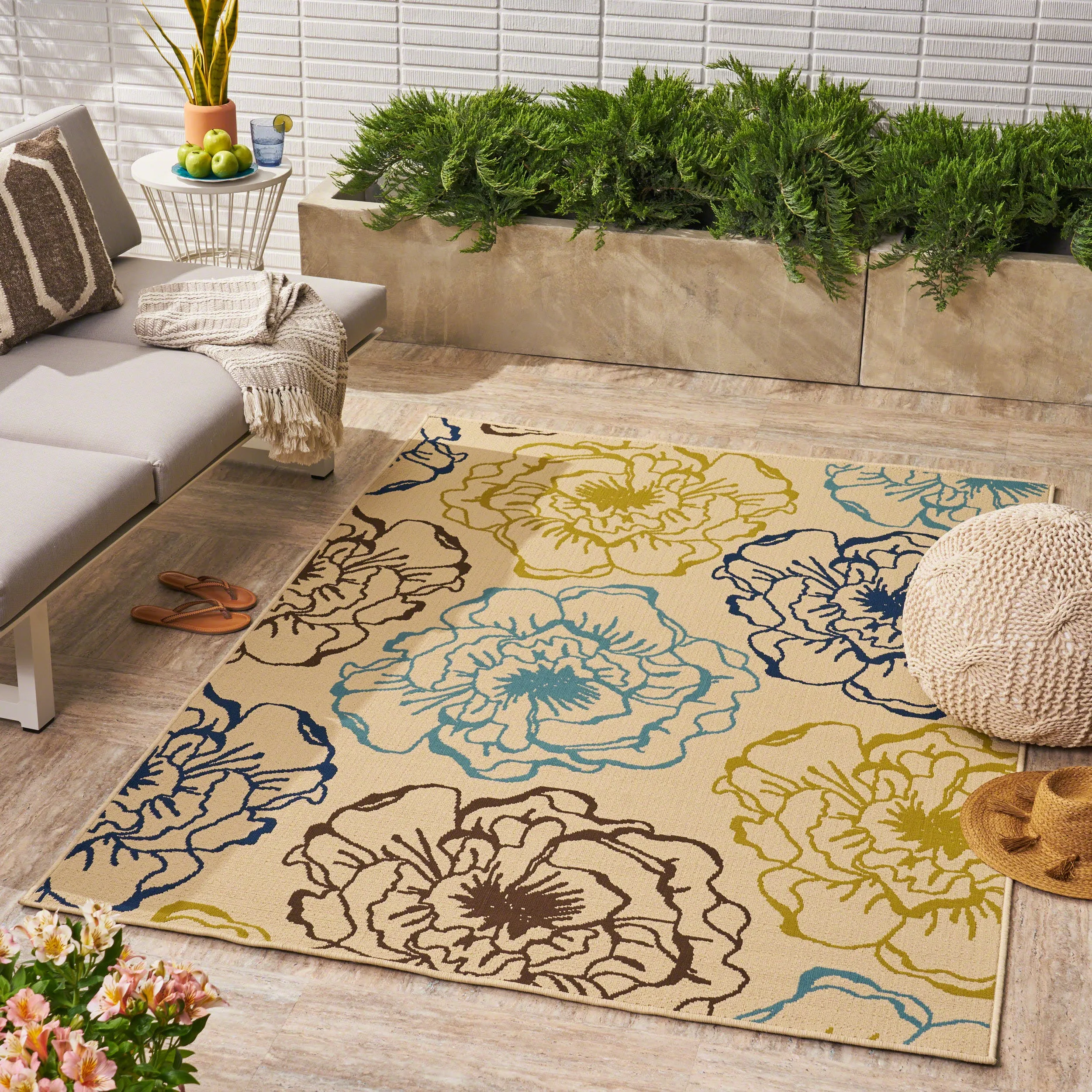 Outdoor Floral 5 x 8 Area Rug, Ivory and Multicolored - NH619403 patio chairs, outdoor seating