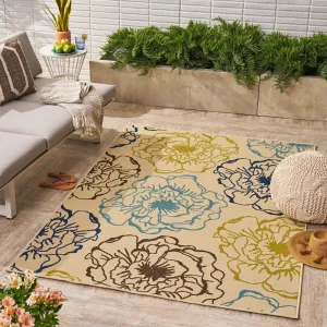 Outdoor Floral 5 x 8 Area Rug, Ivory and Multicolored - NH619403 patio chairs, outdoor seating