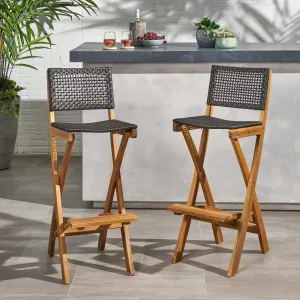 Outdoor Folding Acacia Wood Barstools (Set of 2) - NH328013 patio chairs, outdoor seating