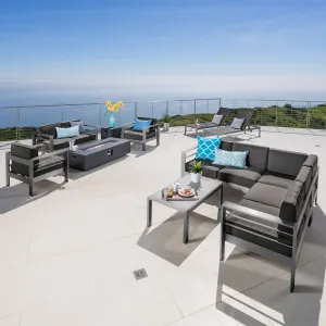 Outdoor Gray Aluminum 11 Piece Estate Patio Collection with Firepit - NH008103 cushion cover, soft furnishing