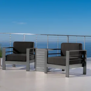 Outdoor Gray Aluminum 3 Piece Chat Set with Water Resistant Cushions - NH197103 patio chairs, outdoor seating