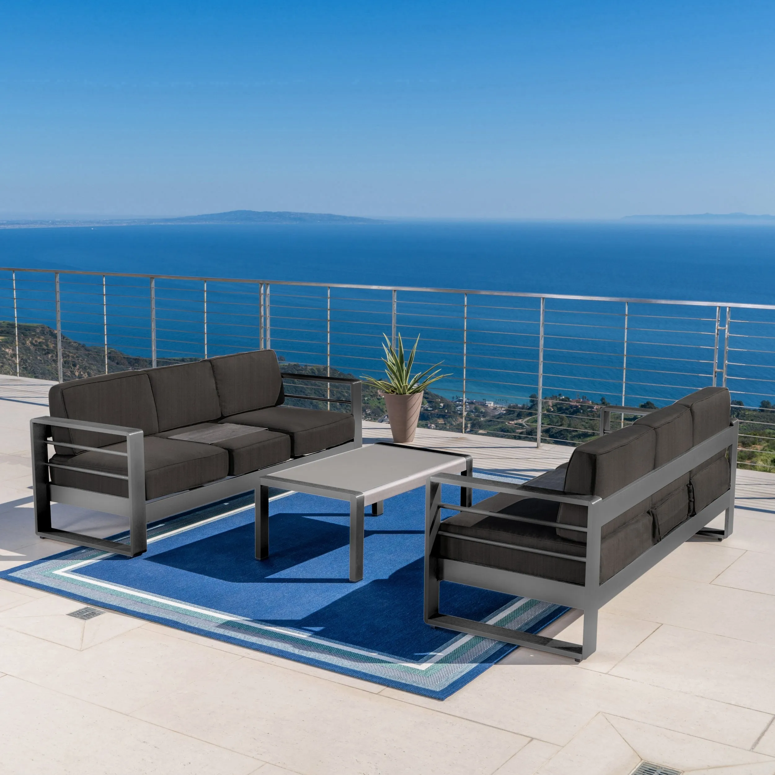Outdoor Gray Aluminum 3 Piece Sofa Set with Dark Gray Water Resistant - NH487103 patio chairs, outdoor seating