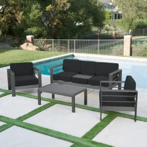 Outdoor Gray Aluminum 4 Piece Sofa Chat Set with Cushions - NH187103 cushion cover, soft furnishing