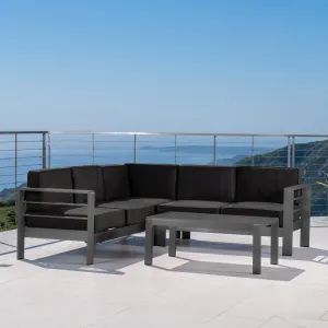 Outdoor Gray Aluminum 4 Piece V-Shape Sectional Sofa Set - NH408103 serving bowl, serving dish